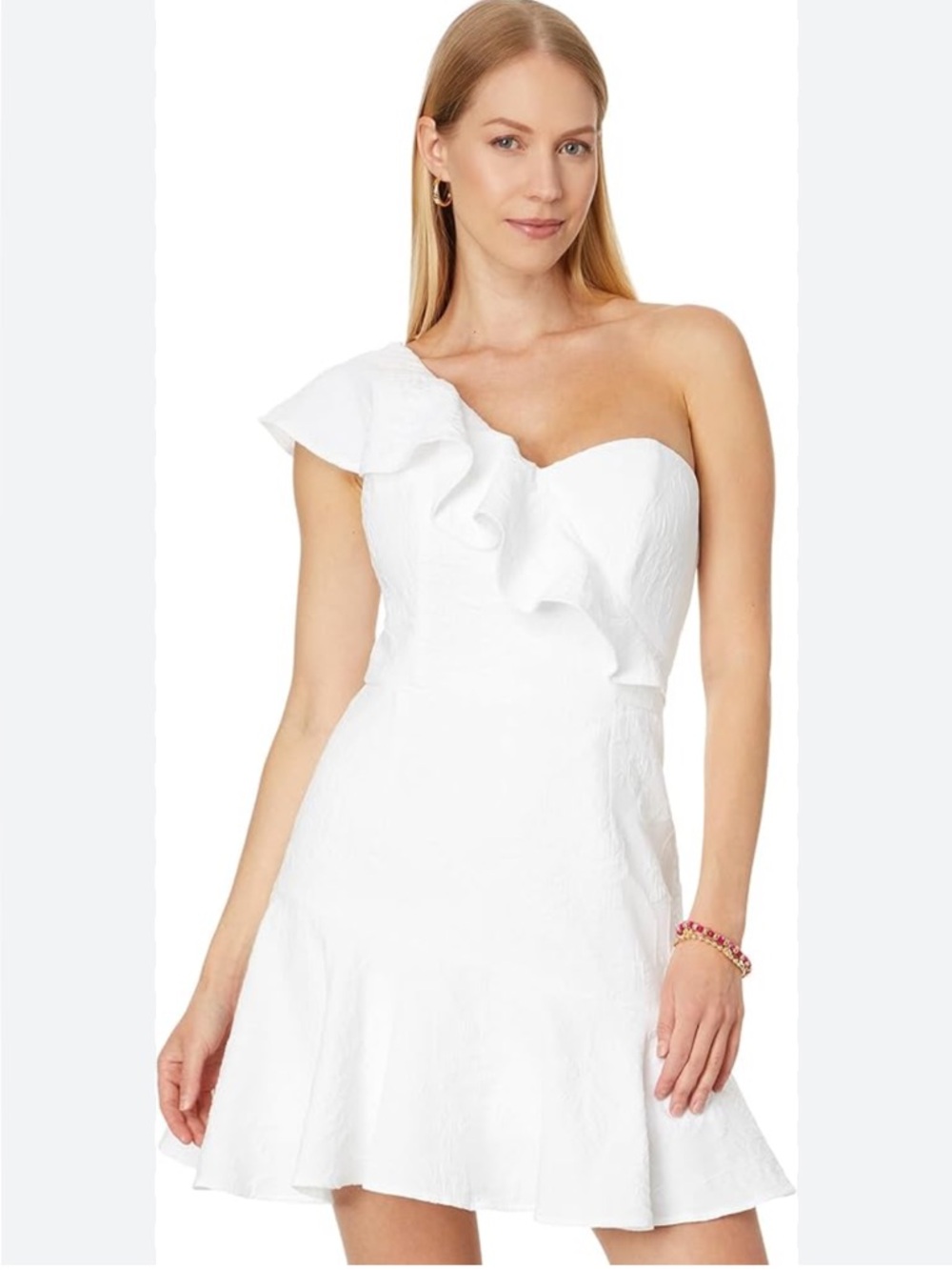 Lilly Pulitzer White One-Shoulder Ruffle Dress